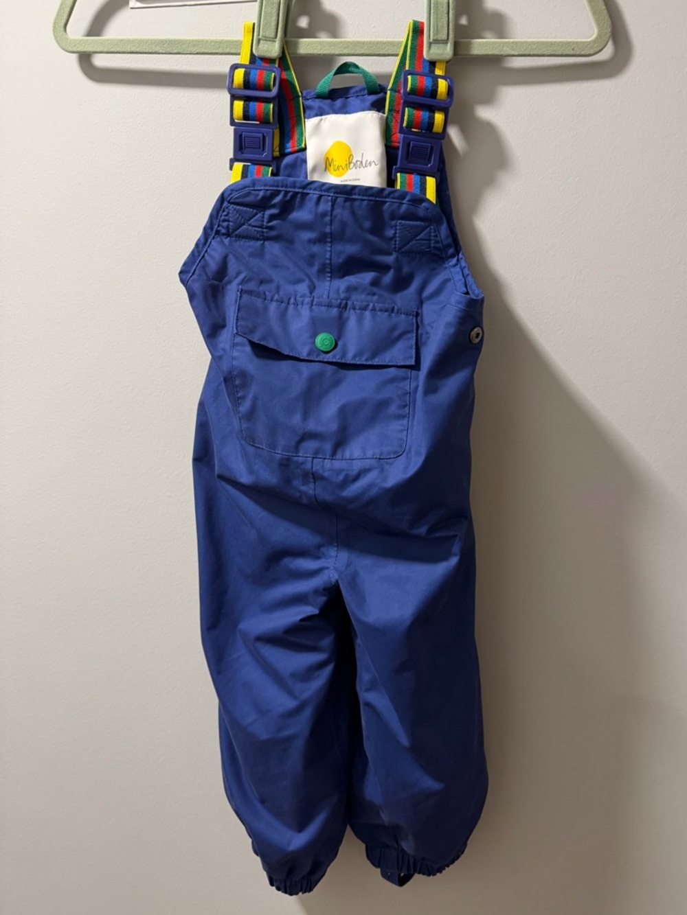 Mini Boden Blue Rain Overalls with Rainbow Straps